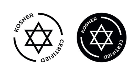 Kosher Certified symbols. International symbols of kosher food. Packaging concept. - obrazy, fototapety, plakaty