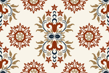 Ethnic pattern seamless traditional ikat floral paisley embroidery background, .geometric ethnic oriental pattern traditional.Aztec style abstract vector illustration.design for texture,fabric.