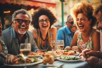 Ausgelassene Feier: Menschen genießen Spaß, Glück und Cocktails auf einer lebhaften Party - Lebensfreude und Gemeinschaft erleben - obrazy, fototapety, plakaty