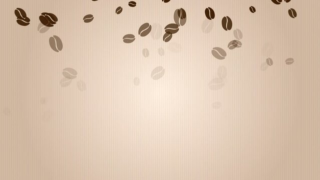 Simple animated beige background with drawn icons of falling coffee beans. Looped motion graphics.