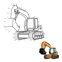 Game "Dot to dot". Draw a line. Excavator. For children. coloring sheet