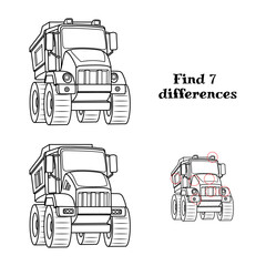 Funny truck. Find 7 differences. Tasks for children. vector illustration