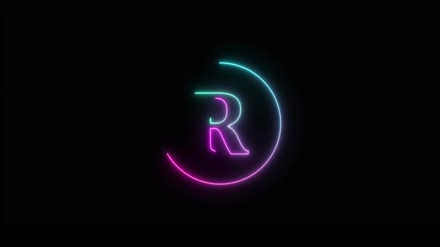 Abstract Neon Light Letter R Animated. Black background 4K Video