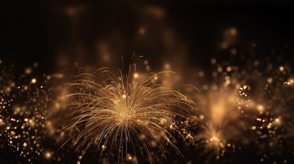 Gold fireworks explosion in night sky. Black background.