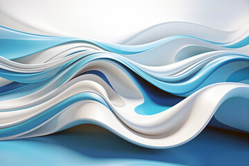 Abstract background blue and white smooth waves. Generative AI - obrazy, fototapety, plakaty
