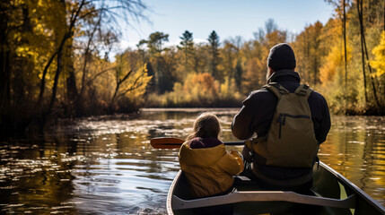 Un padre y su hija remando en un kayak 