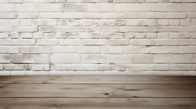 Brick wall with wooden floor background. AI generated image