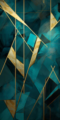Turquoise abstract background with golden lines