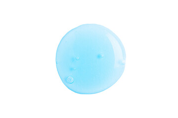 Transparent blue cosmetic sample texture isolated on white background. Cosmetic serum swatch....