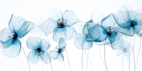 Blue acrylic ink flowers isolated on white background