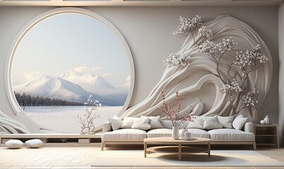 Japanese style in light colors in room design.