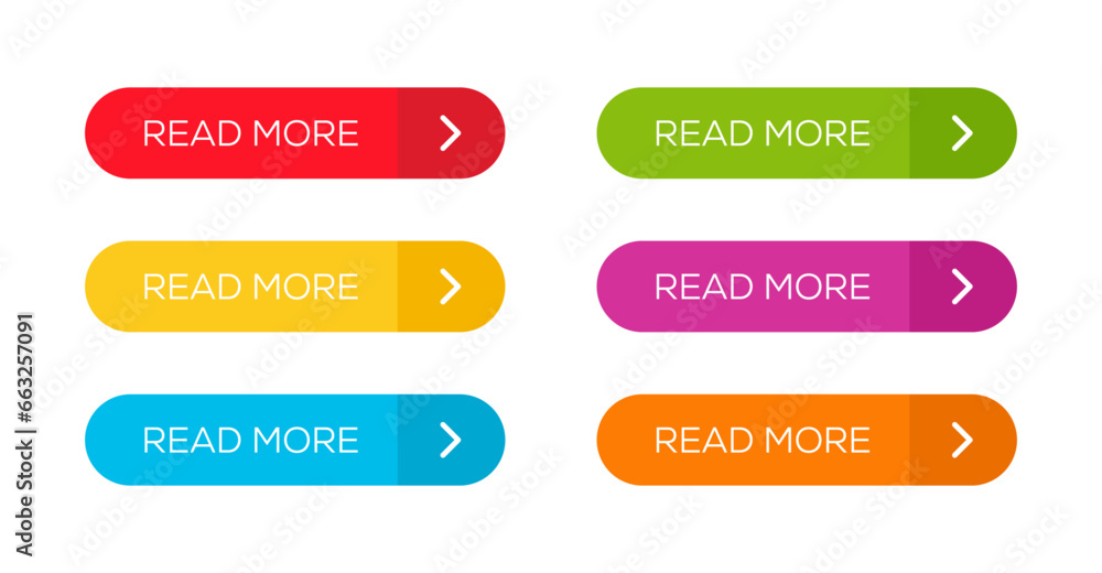 Poster read more colorful button set vector. colorful buttons read more.