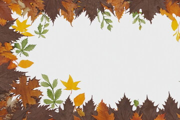 Naklejka na ściany i meble Border of Fall Leaves on White with Room for Text AI