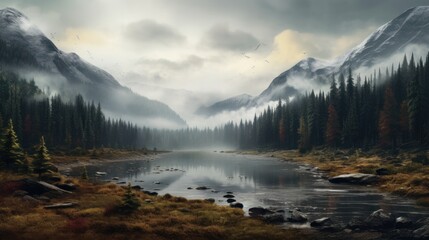 Moody Nature / autumn, scarry and foggy mountains - obrazy, fototapety, plakaty