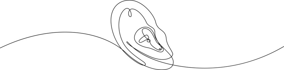 Hearing aid in human ear continuous one line drawing. Hearing device minimal single line illustration. International week of the deaf vector.
