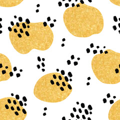 Abstract background with black dot brush strokes and gold glitter color. Abstract Pattern Vintage Wallpaper. Golden texture and brush style. Vector Illustration.