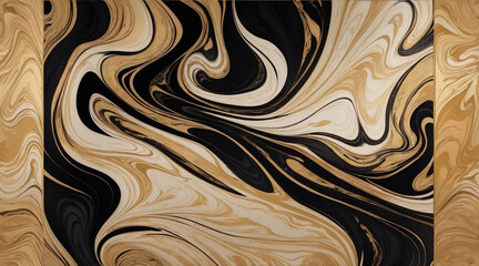 Luxury Black and Gold Marble tiles texture background vector. Panoramic Marbling texture design - Generative Ai