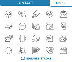 Contact Icons. Contact Us, Social Media, Communications Vector Icon Set