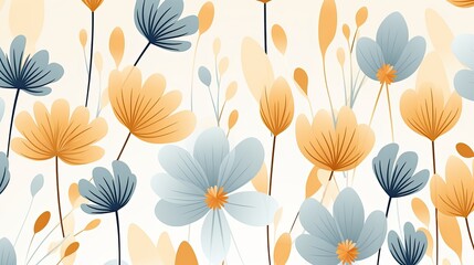Flower pattern with abstract floral branches with leaves. Nature illustration flowers background.