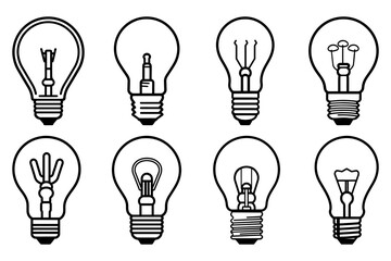 Light bulb logo icon isolated. Set of outline light bulbs. Innovative idea concept.