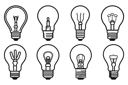 Light bulb logo icon isolated. Set of outline light bulbs. Innovative idea concept.