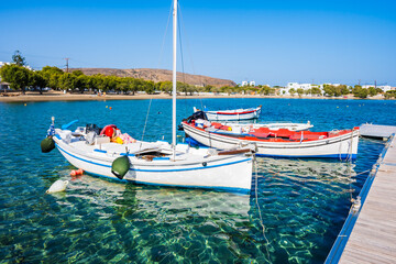 Fishing boats in Pollonia port, Milos island, Cyclades, Greece