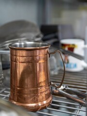 Isolated close up high resolution image of cookware and silver ware at a butcher shop