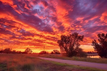 Naklejka na ściany i meble Vibrant Sunset - Generative AI