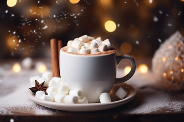 Marshmallows on a cup of hot chocolate