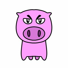 cute cartoon pig with big eyes isolated on white background