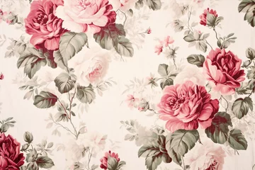 Gordijnen Design art wallpaper retro seamless blossom vintage decorative flower pattern pink © VICHIZH