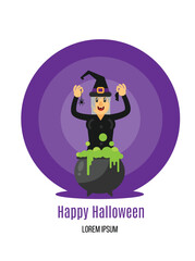 Witch with Cauldron Flat Style. A national holiday celebration topic vector art
