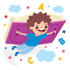 Cartoon Kid Flying With Book