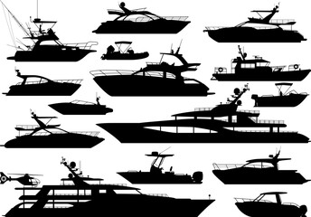 Yacht motor boat nautical silhouette vector collection - 663264228