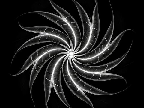 Circular fractal kaleidoscope patterns. Morphing shape. Seamless vj loop. Black and white. Background for business and advertising.