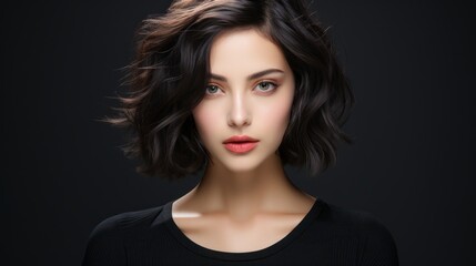 Fototapeta premium beauty brunette woman model with short hair with natural makeup perfect clean skin