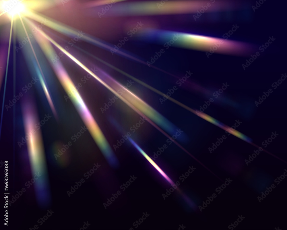 Poster crystal rainbow light effects. overlay for backgrounds.triangular prism concept. light streak overla