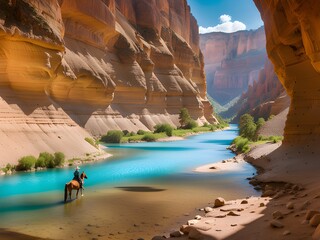 man and horse in the canyon