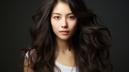 Fototapeta premium young asian beauty woman model with long with natural makeup perfect clean skin