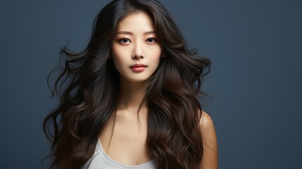 Fototapeta premium young asian beauty woman model with long with natural makeup perfect clean skin
