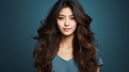 Naklejka premium young asian beauty woman model with long with natural makeup perfect clean skin