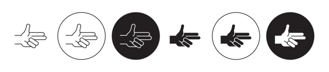 Bang bang gesture line icon set. Hand finger gun icon in black color for ui designs. - obrazy, fototapety, plakaty
