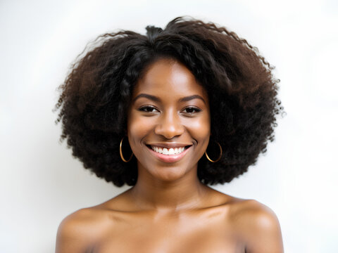 Beautiful Young African American Model Woman with a Brilliant Smile and Clean Teeth, Isolated on a Crisp White Background