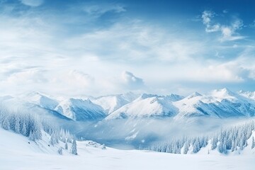 panorama of winter mountains with snow. copy space background, generative ai