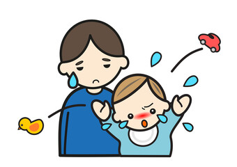 癇癪を起す赤ちゃんと困るパパ