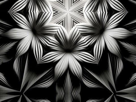 Circular fractal kaleidoscope patterns. Morphing shape. Seamless vj loop. Black and white. Background for business and advertising.