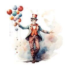 circus juggler, Christmas clipart, watercolor illustration