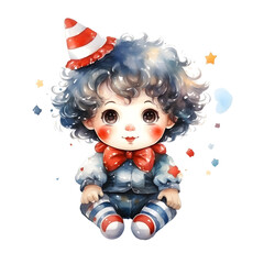 Fototapeta premium circus Christmas. clown watercolor, Christmas illustration.