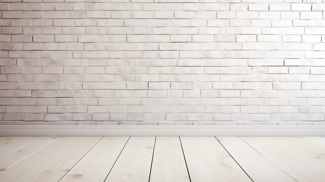 Brick wall with wooden floor background. AI generated image