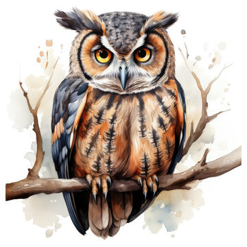 Watercolor Barred Owl Illustration, Generative Ai